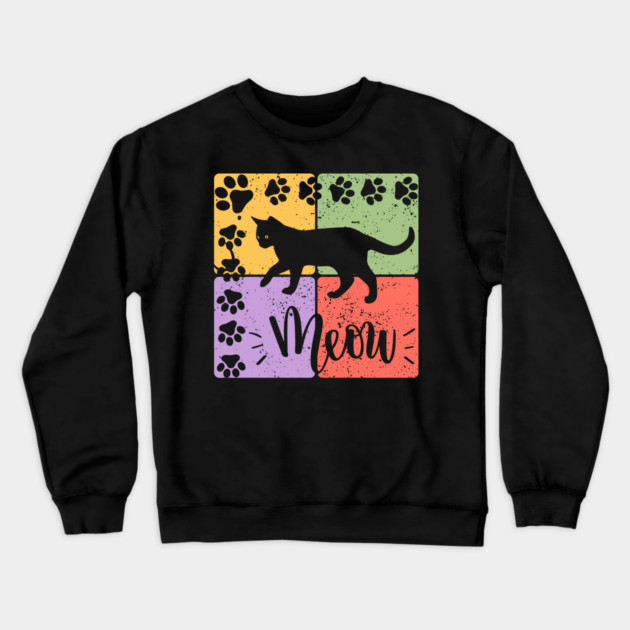 Meow Cat Typography Retro Style Art Crewneck Sweatshirt by TuncGK