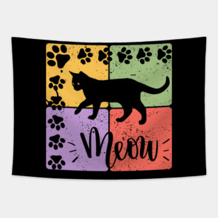 Meow Cat Typography Retro Style Art Tapestry