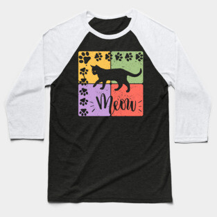 Meow Cat Typography Retro Style Art Baseball T-Shirt