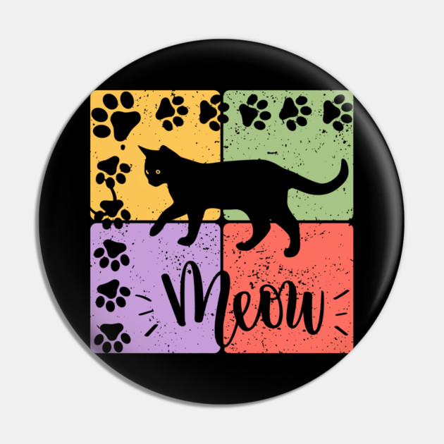 Meow Cat Typography Retro Style Art Pin by TuncGK