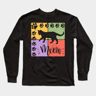 Meow Cat Typography Retro Style Art Long Sleeve T-Shirt
