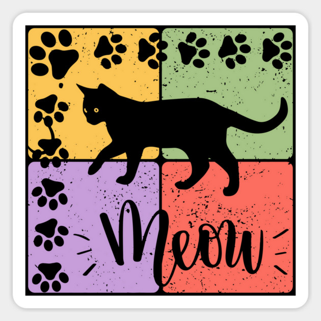 Meow Cat Typography Retro Style Art Magnet by TuncGK