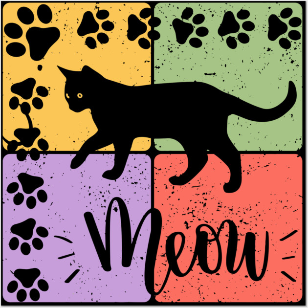 Meow Cat Typography Retro Style Art Wall Art by TuncGK