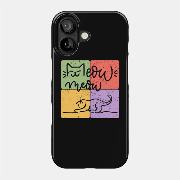 Playful Cat Silhouette Retro Block Print Phone Case by TuncGK
