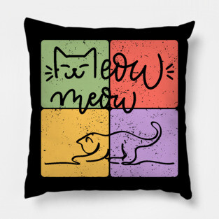 Playful Cat Silhouette Retro Block Print Pillow