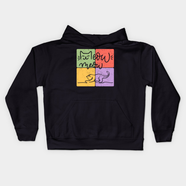 Playful Cat Silhouette Retro Block Print Kids Hoodie by TuncGK