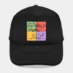 Playful Cat Silhouette Retro Block Print Hat