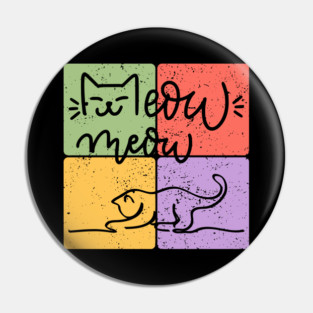 Playful Cat Silhouette Retro Block Print Pin