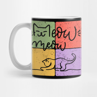 Playful Cat Silhouette Retro Block Print Mug