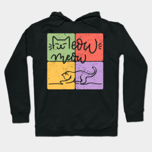 Playful Cat Silhouette Retro Block Print Hoodie