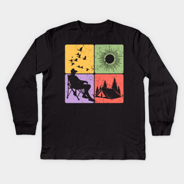 Camping Under the Sun Nature Adventure Art Kids Long Sleeve T-Shirt by TuncGK