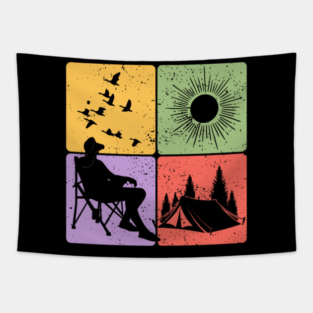 Camping Under the Sun Nature Adventure Art Tapestry by TuncGK