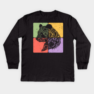 Adorable Panda Silhouette Wildlife Art Kids Long Sleeve T-Shirt