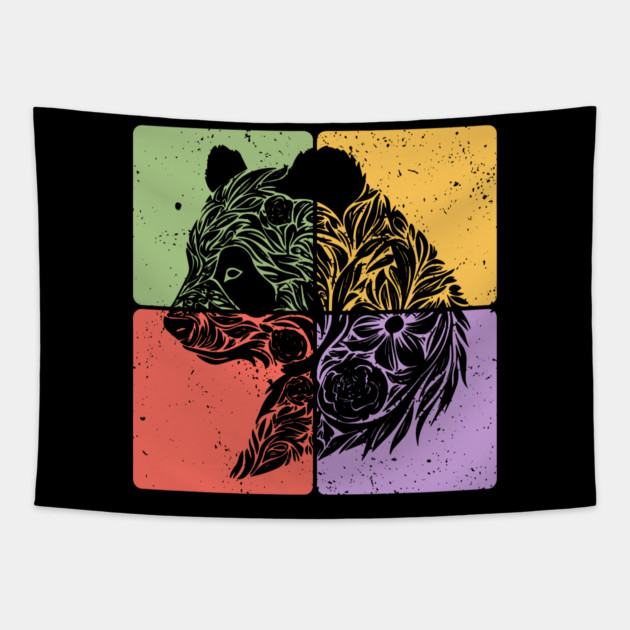 Adorable Panda Silhouette Wildlife Art Tapestry by TuncGK