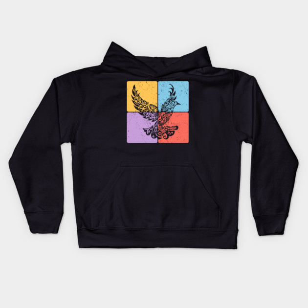 Peaceful Dove in Flight Minimalist Bird Art Kids Hoodie by TuncGK