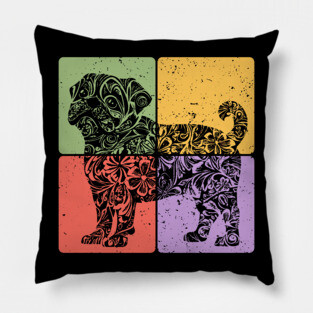 Pug Silhouette Retro Minimalist Dog Art Pillow