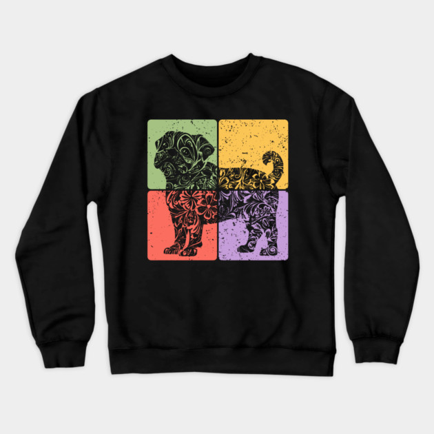 Pug Silhouette Retro Minimalist Dog Art Crewneck Sweatshirt by TuncGK
