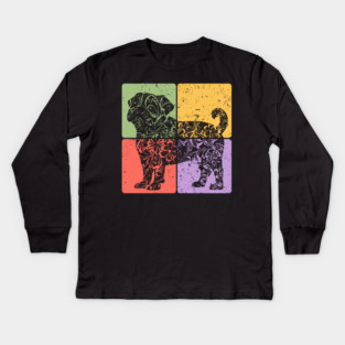 Pug Silhouette Retro Minimalist Dog Art Kids Long Sleeve T-Shirt