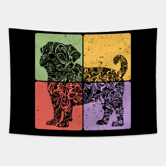 Pug Silhouette Retro Minimalist Dog Art Tapestry by TuncGK