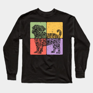 Pug Silhouette Retro Minimalist Dog Art Long Sleeve T-Shirt