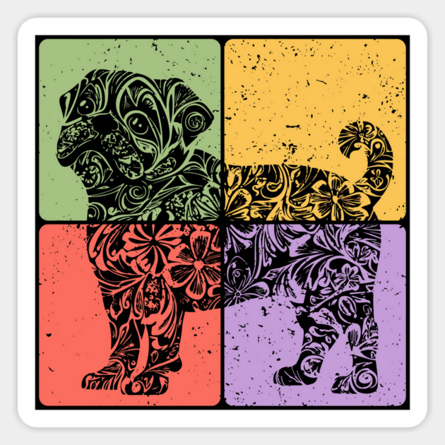 Pug Silhouette Retro Minimalist Dog Art Magnet by TuncGK