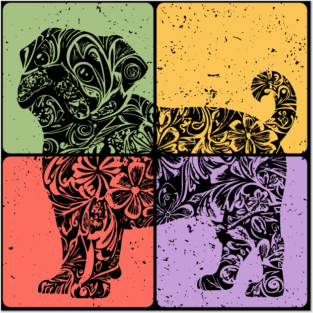 Pug Silhouette Retro Minimalist Dog Art Posters and Art