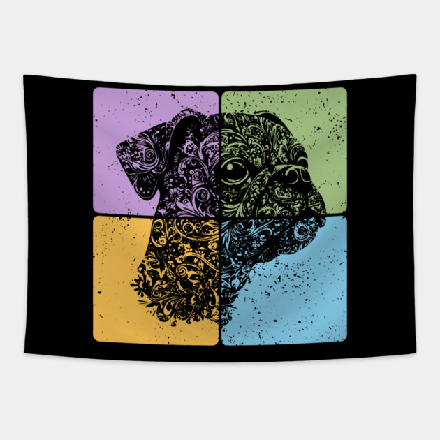Floral Dog Silhouette Artistic Pet Design Tapestry by TuncGK