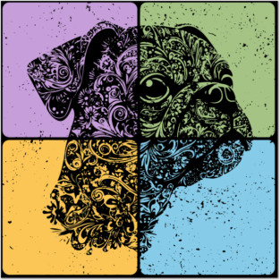 Floral Dog Silhouette Artistic Pet Design Posters and Art