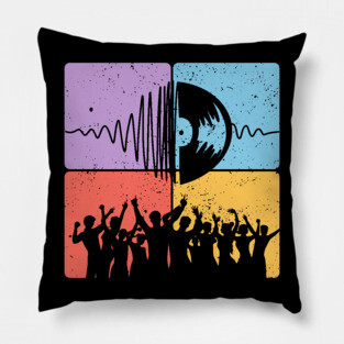 Music Festival Crowd and Soundwave Art Pillow