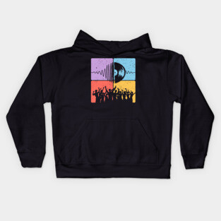 Music Festival Crowd and Soundwave Art Kids Hoodie