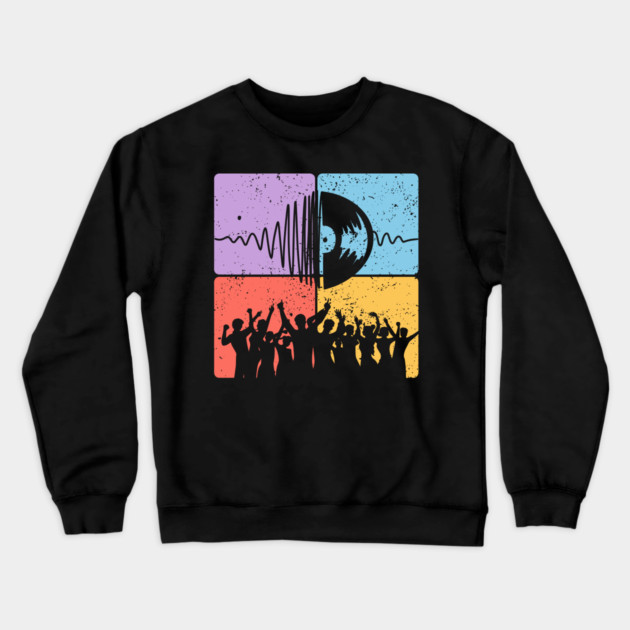 Music Festival Crowd and Soundwave Art Crewneck Sweatshirt by TuncGK