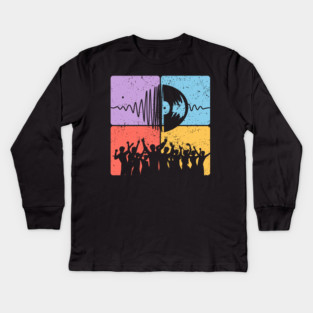 Music Festival Crowd and Soundwave Art Kids Long Sleeve T-Shirt