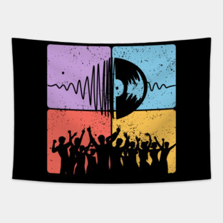 Music Festival Crowd and Soundwave Art Tapestry