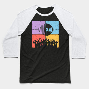 Music Festival Crowd and Soundwave Art Baseball T-Shirt