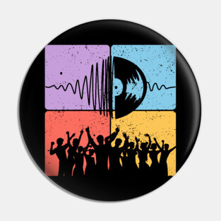 Music Festival Crowd and Soundwave Art Pin