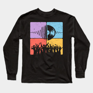 Music Festival Crowd and Soundwave Art Long Sleeve T-Shirt