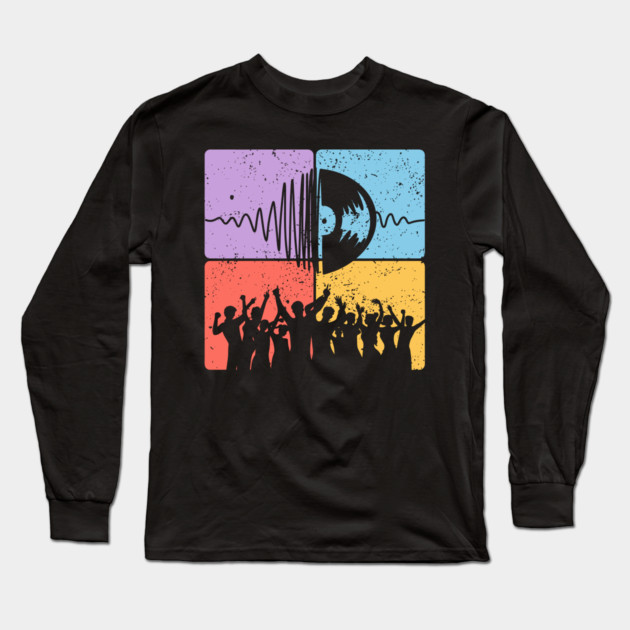 Music Festival Crowd and Soundwave Art Long Sleeve T-Shirt by TuncGK