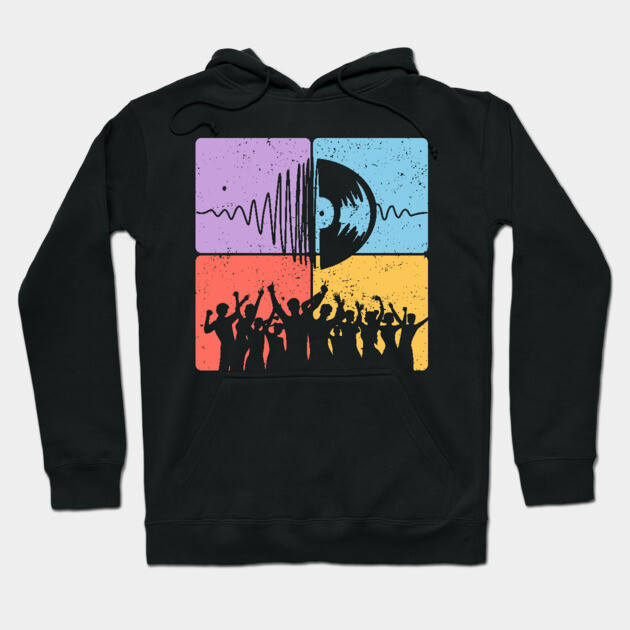 Music Festival Crowd and Soundwave Art Hoodie by TuncGK