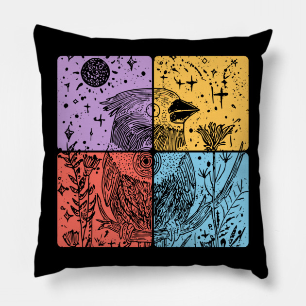 Red Cardinal Bird Silhouette Retro Nature Art Pillow by TuncGK
