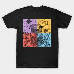 Red Cardinal Bird Silhouette Retro Nature Art T-Shirt