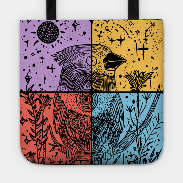 Red Cardinal Bird Silhouette Retro Nature Art Tote by TuncGK