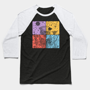 Red Cardinal Bird Silhouette Retro Nature Art Baseball T-Shirt