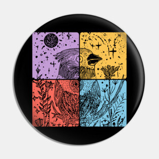 Red Cardinal Bird Silhouette Retro Nature Art Pin