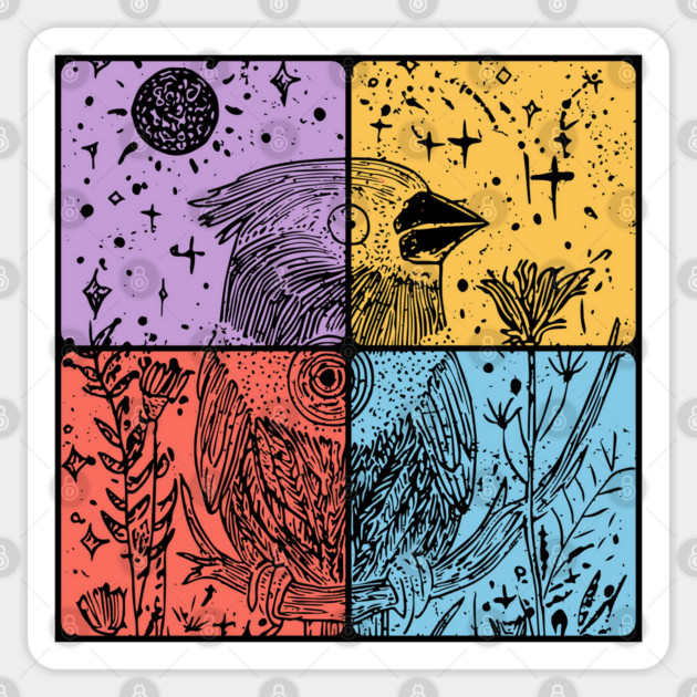 Red Cardinal Bird Silhouette Retro Nature Art Sticker by TuncGK