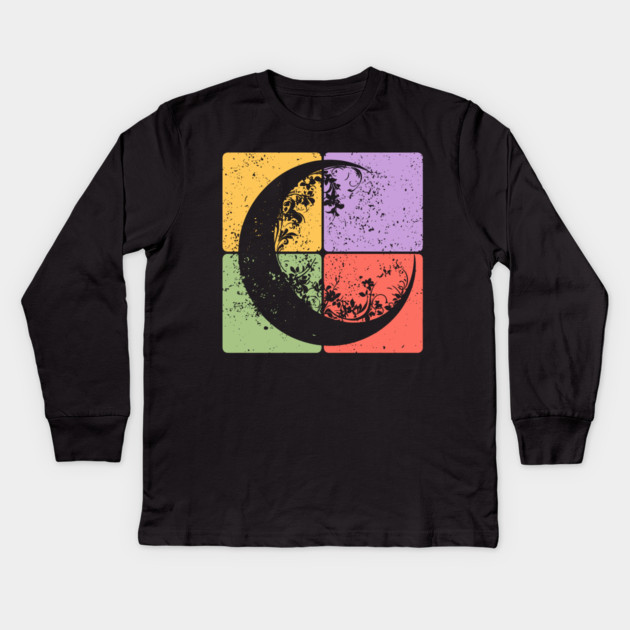 Crescent Moon and Night Sky Celestial Art Kids Long Sleeve T-Shirt by TuncGK