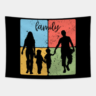 Family Silhouette Togetherness and Love Art Tapestry