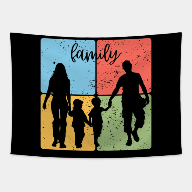 Family Silhouette Togetherness and Love Art Tapestry by TuncGK