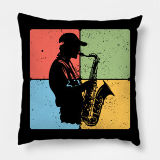Jazz Saxophone Player Retro Music Art Pillow