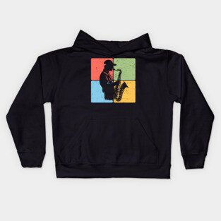 Jazz Saxophone Player Retro Music Art Kids Hoodie