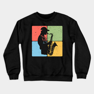 Jazz Saxophone Player Retro Music Art Crewneck Sweatshirt